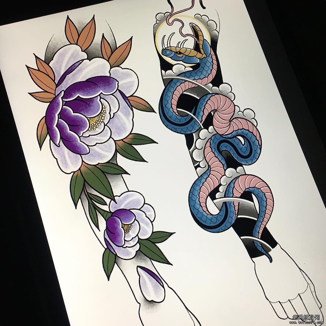 色彩花臂纹身手稿