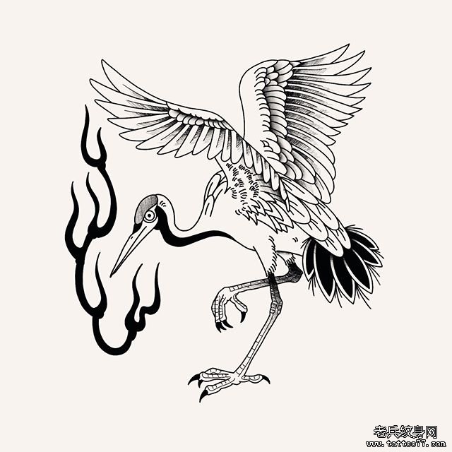 鹤纹身手稿