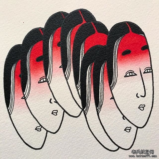 日式面具纹身手稿