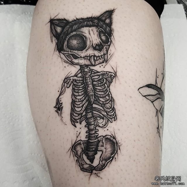 暗黑猫咪骨架纹身