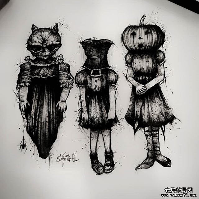 暗黑南瓜女孩纹身手稿
