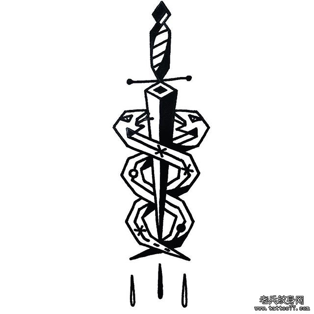 几何剑蛇纹身手稿