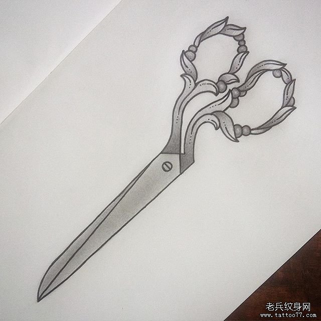黑灰剪刀个性纹身手稿