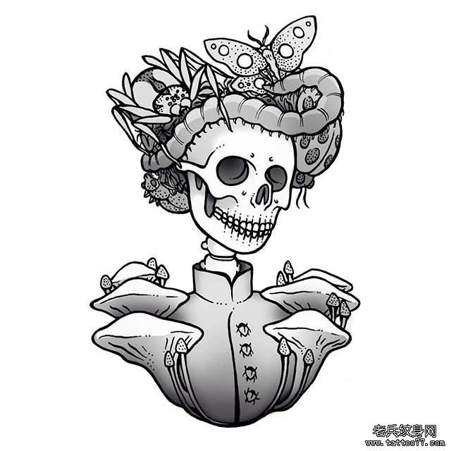 个性黑灰骷髅纹身手稿