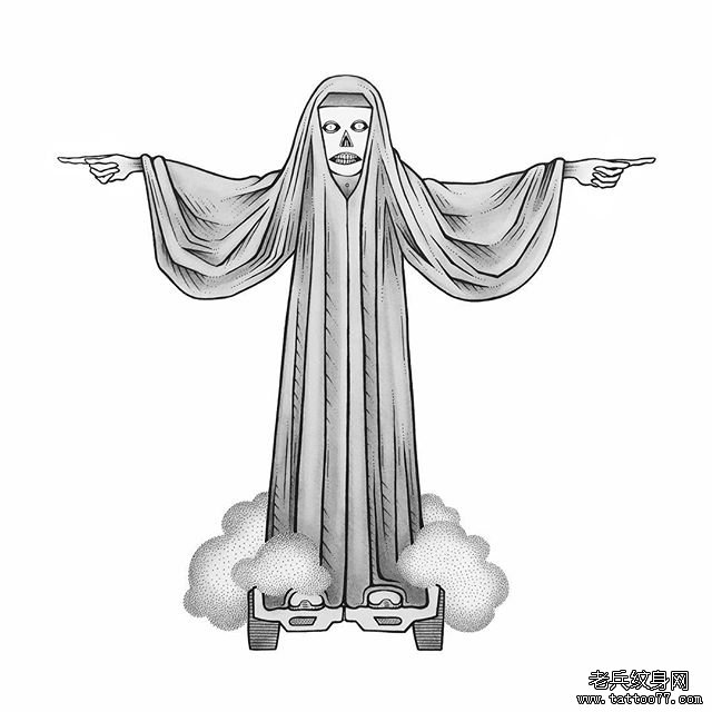 个性骷髅女人纹身手稿