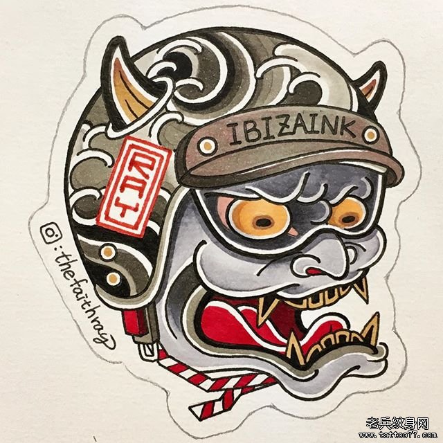 彩色个性狗纹身手稿