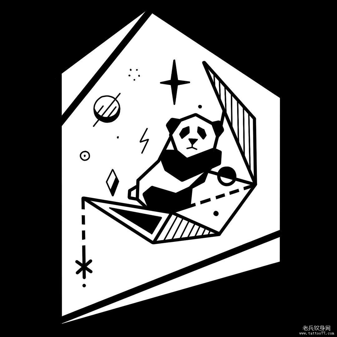 月亮熊猫纹身手稿