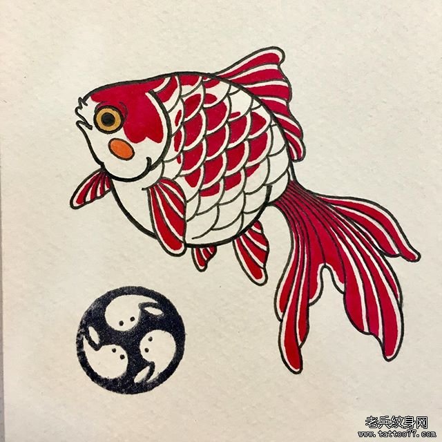 日式金鱼纹身手稿