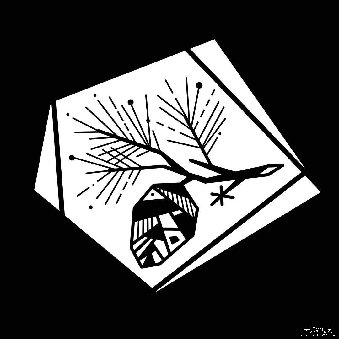 树叶松果纹身手稿