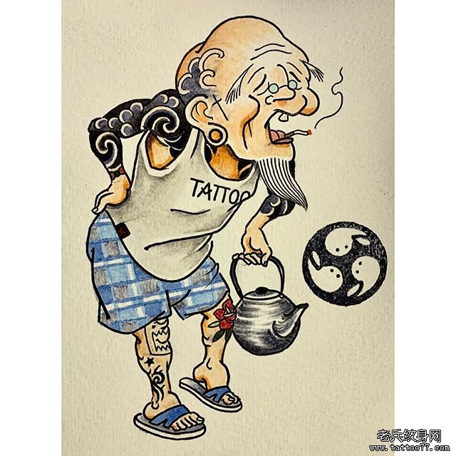个性日式老头纹身手稿