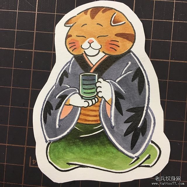 日式猫纹身手稿