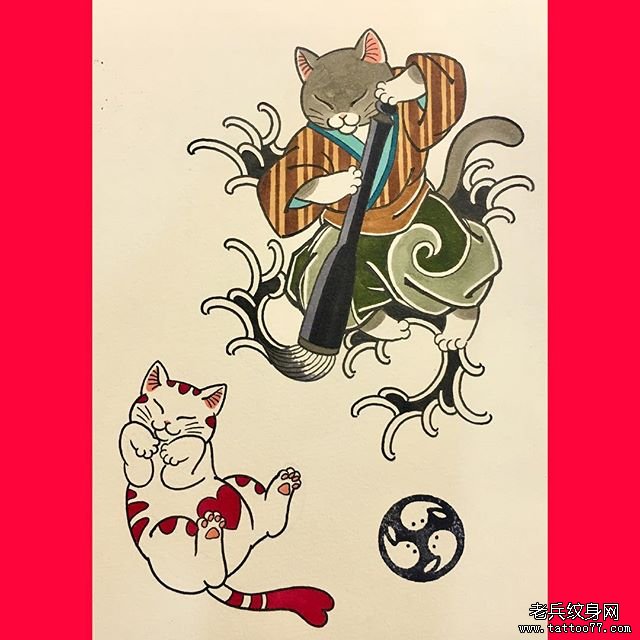 日式个性猫咪纹身