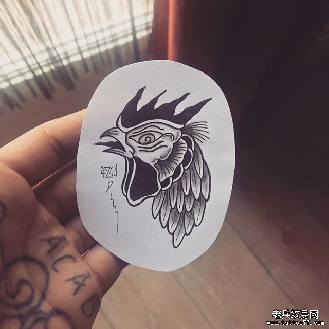 公鸡纹身手稿