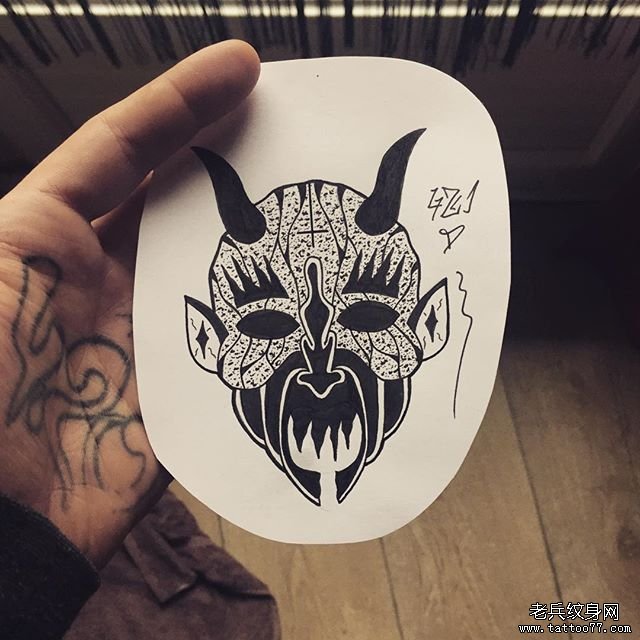 黑灰恶魔纹身手稿