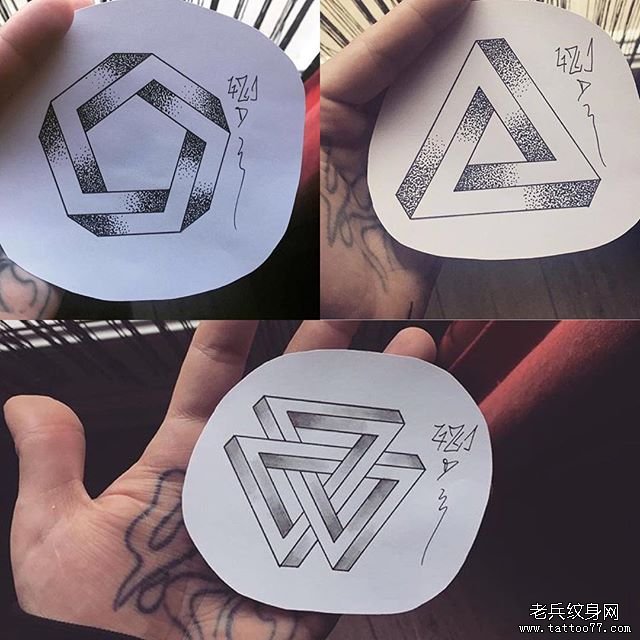 几何立体纹身手稿