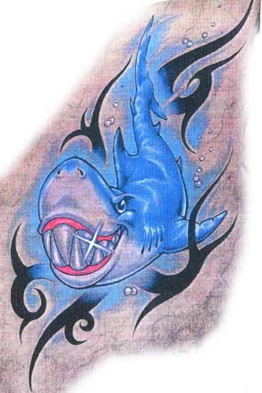 鲨鱼纹身图案大全：图腾鲨鱼纹身图案图片（tattoo)