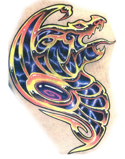 彩色欧式抽象龙纹身图案图片（tattoo)