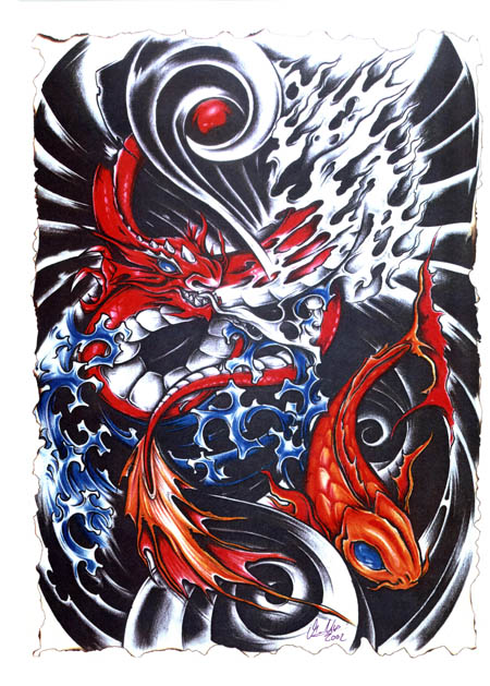 武汉培训学校提供一款欧美满背龙纹身图案图片（tattoo)