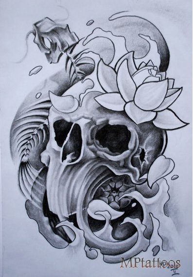 骷髅莲花纹身图案