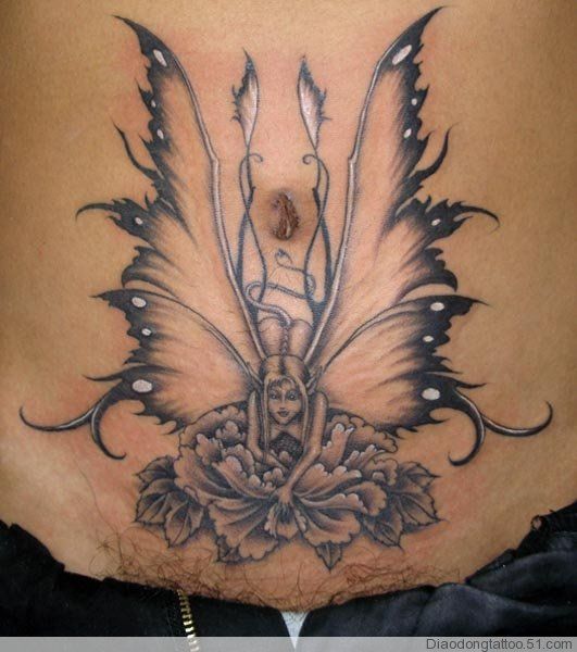 腹部天使精灵纹身图案