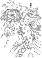 武汉纹身店推荐：一组唐狮子纹身图片图案大全