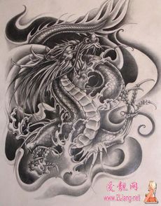 龙纹身图案大全：传统黑白龙纹身图案图片