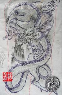 满背割线龙纹身图案图片