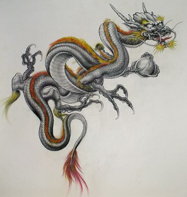 一款适合做披肩龙纹身图案图片