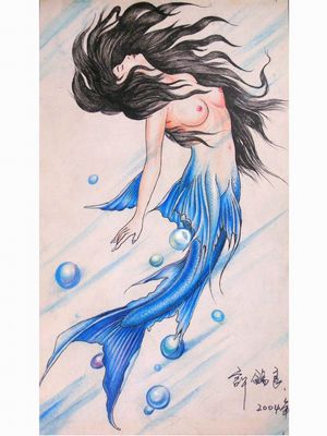 彩色美人鱼纹身图案图片