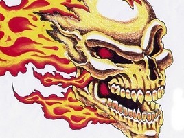 武汉纹身图案图片：一张欧美图腾火焰骷髅纹身图案图片（tattoo）