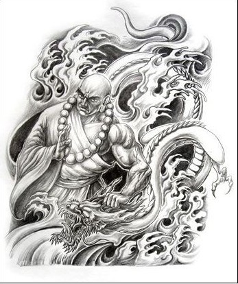 满背降龙罗汉纹身图案
