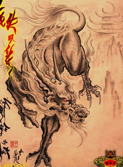 一款经典的麒麟纹身手稿图案