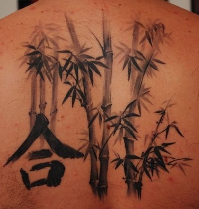 背部纹身图案：背部竹子文字纹身图案纹身图片