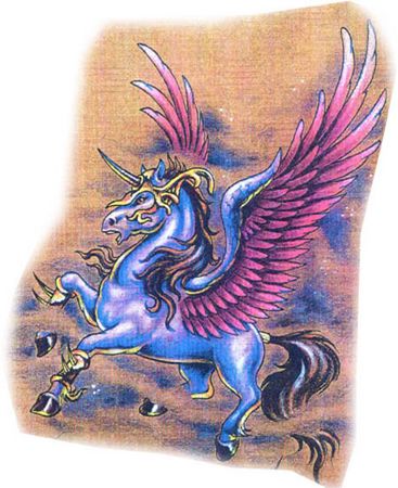 一款华丽的彩色独角兽翅膀纹身图案纹身图片