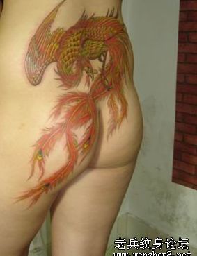 另类经典美女臀部彩色神兽凤凰纹身图案纹身图片