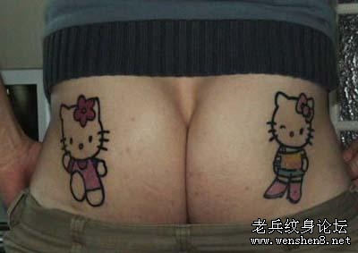 可爱的臀部卡通彩色猫咪纹身图案纹身图片