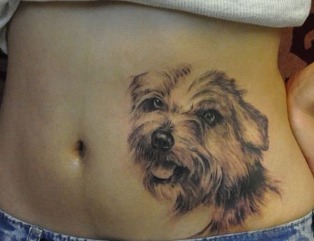 腹部纹身图案：腹部小狗纹身图案纹身图片