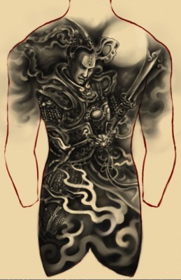 二郎神纹身图案：满背二郎神杨戬纹身图案纹身图片