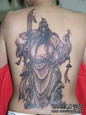 关公纹身图案：一款满背关公纹身图案纹身图片
