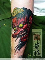 日本纹身师手臂天狗纹身作品
