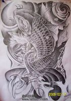 满背鲤鱼纹身手稿