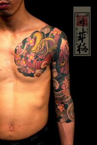 日本男人蛇般若半胛纹身