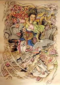 满背仙女飞天纹身图案