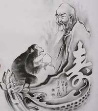 猴子送桃贺寿，寿星纹身图片