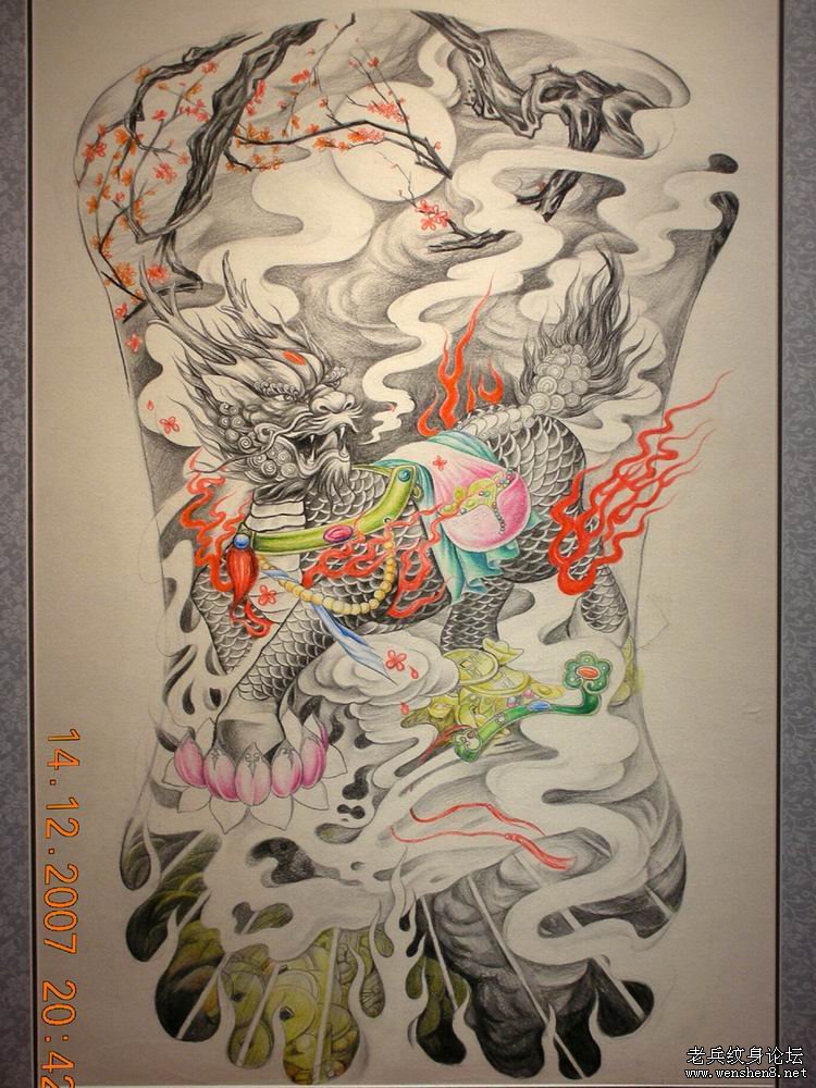 纹身图案大全：经典霸气超酷的满背麒麟纹身图案大全（精品）