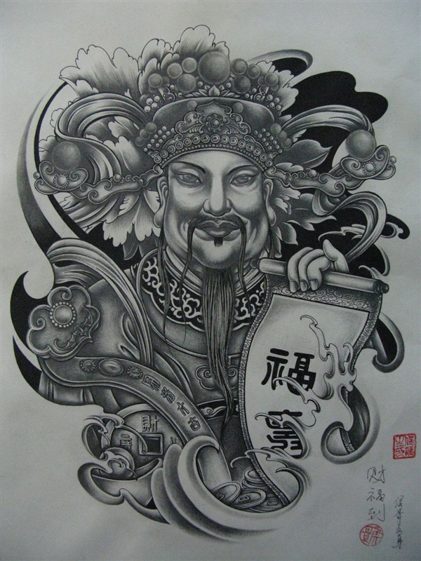 财神纹身图案图片