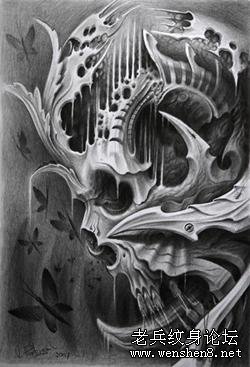 纹身图案大全：男人纹身图案大全之经典时尚欧美3D骷髅纹身图案大全（精品）