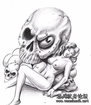 纹身图案大全—美女骷髅纹身图案