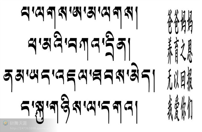 献给爸爸妈妈的藏文文字纹身图案