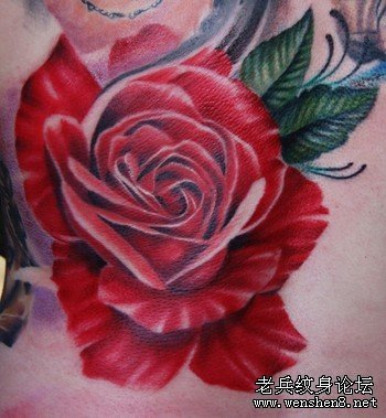 红色漂亮玫瑰文身图案大全